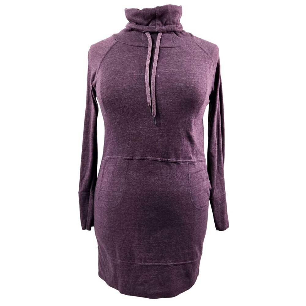 Prana Ellis Plum Purple Organic Cotton Blend Cowl Neck Knit Dress Pockets